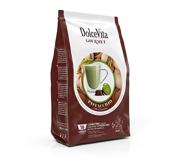 MMPIS 16 Capsule Dolce Vita Caffe Al Pistacchio Compatibili Lavazza A Modo Mio Electrolux Saeco Simpla Piccina - immagine 1